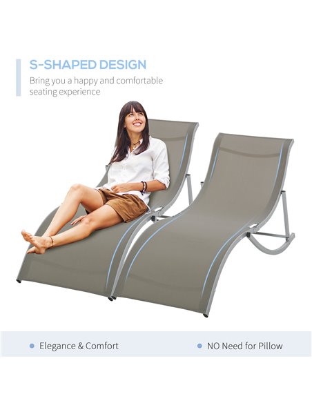 Outsunny Set of 2 S-shaped Foldable Lounge Chair Sun Lounger Reclining Outdoor Chair for Patio Beach Garden Light Grey 84B-540GY - pic 42054 | FastDaddyshop