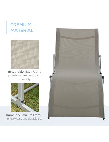 Outsunny Set of 2 S-shaped Foldable Lounge Chair Sun Lounger Reclining Outdoor Chair for Patio Beach Garden Light Grey 84B-540GY - pic 42056 | FastDaddyshop
