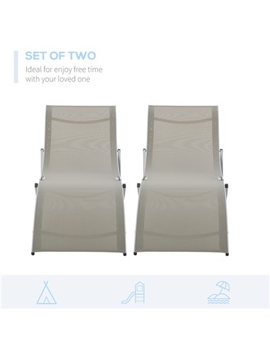 Outsunny Set of 2 S-shaped Foldable Lounge Chair Sun Lounger Reclining Outdoor Chair for Patio Beach Garden Light Grey 84B-540GY