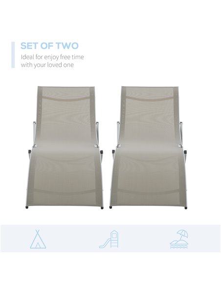 Outsunny Set of 2 S-shaped Foldable Lounge Chair Sun Lounger Reclining Outdoor Chair for Patio Beach Garden Light Grey 84B-540GY - pic 42057 | FastDaddyshop