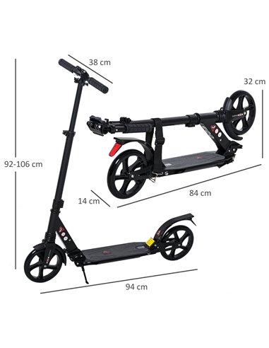 HOMCOM Kick Scooter Foldable Aluminum Ride On Toy For 8+ Adult Teens with Foot Brake, Adjustable Handle, Black