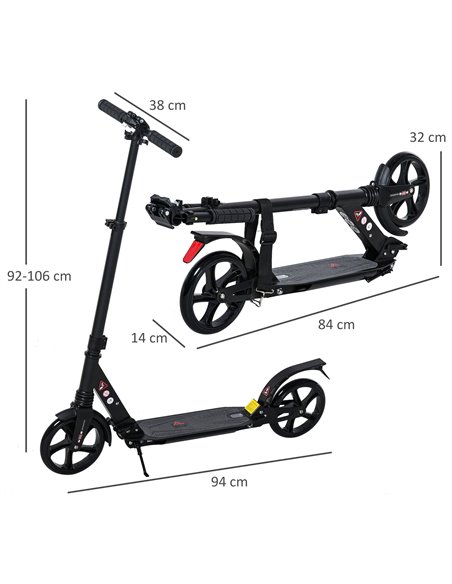 HOMCOM Kick Scooter Foldable Aluminum Ride On Toy For 8+ Adult Teens with Foot Brake, Adjustable Handle, Black - pic 4206 | FastDaddyshop
