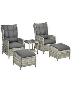 Outsunny 5 Pieces PE Rattan Sun Lounger Set, Mixed Grey 860-264V00GY