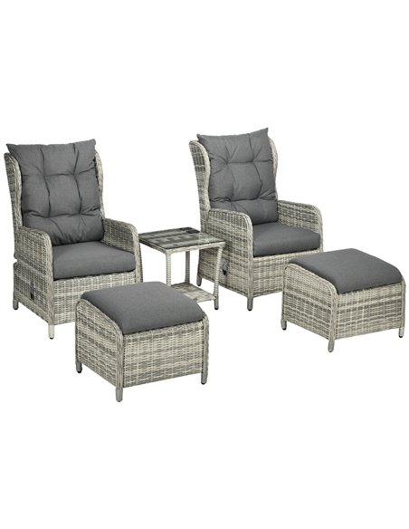 Outsunny 5 Pieces PE Rattan Sun Lounger Set, Mixed Grey 860-264V00GY - pic 42060 | FastDaddyshop