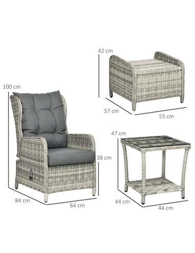 Outsunny 5 Pieces PE Rattan Sun Lounger Set, Mixed Grey 860-264V00GY