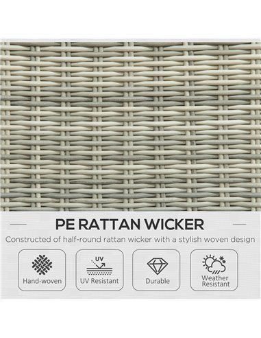 Outsunny 5 Pieces PE Rattan Sun Lounger Set, Outdoor Half-round Wicker Recliner Sofa Bed with Glass Top Two-tier Table and Foots