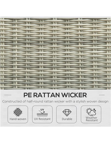 Outsunny 5 Pieces PE Rattan Sun Lounger Set, Outdoor Half-round Wicker Recliner Sofa Bed with Glass Top Two-tier Table and Foots - pic 42063 | FastDaddyshop