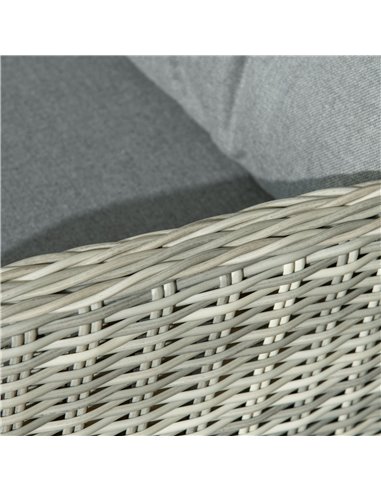 Outsunny 5 Pieces PE Rattan Sun Lounger Set, Outdoor Half-round Wicker Recliner Sofa Bed with Glass Top Two-tier Table and Foots