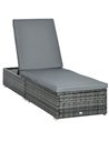 Outsunny Rattan Sun Lounger Adjustable Recliner Bed Chair, Grey 862-025V70GG