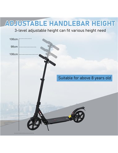 HOMCOM Kick Scooter Foldable Aluminum Ride On Toy For 8+ Adult Teens with Foot Brake, Adjustable Handle, Black