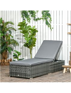Outsunny Rattan Sun Lounger Adjustable Recliner Bed Chair, Grey 862-025V70GG 2