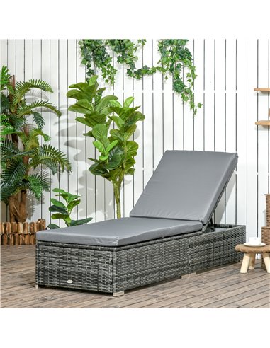 Outsunny Rattan Sun Lounger Adjustable Recliner Bed Chair, Grey 862-025V70GG
