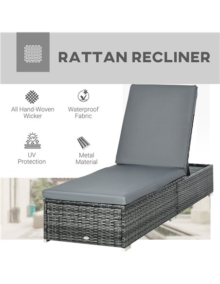 Outsunny Rattan Sun Lounger Adjustable Garden Furniture Recliner Bed Chair Reclining Patio Wicker Grey 862-025V70GG - pic 42072 | FastDaddyshop
