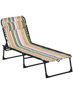 Outsunny Folding Sun Lounger Beach Chaise Chair Garden Reclining Cot Camping Hiking Recliner with 4 Position Adjustable, Multico