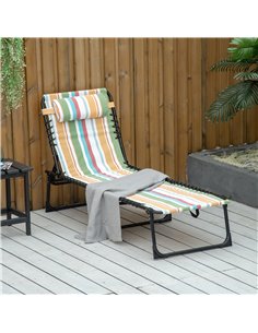 Outsunny Folding Sun Lounger Beach Chaise Chair Garden Reclining Cot Camping Hiking Recliner with 4 Position Adjustable, Multico 2
