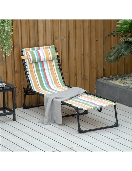 Outsunny Folding Sun Lounger Beach Chaise Chair Garden Reclining Cot Camping Hiking Recliner with 4 Position Adjustable, Multico - pic 42079 | FastDaddyshop
