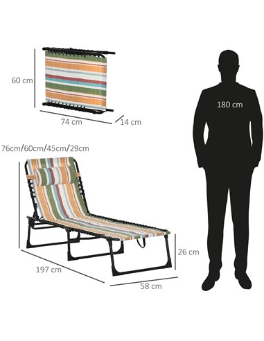 Outsunny Folding Sun Lounger Beach Chaise Chair Garden Reclining Cot Camping Hiking Recliner with 4 Position Adjustable, Multico