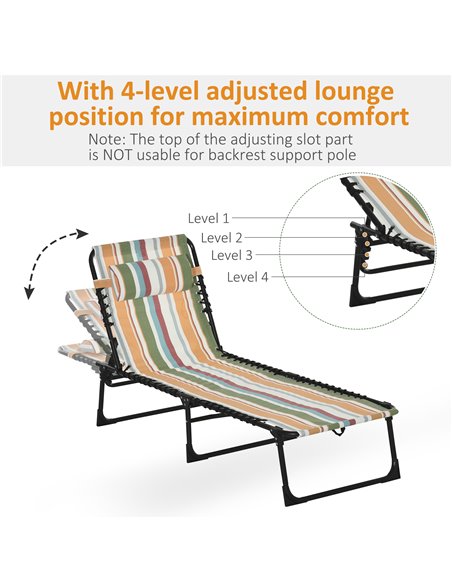 Outsunny Folding Sun Lounger Beach Chaise Chair Garden Reclining Cot Camping Hiking Recliner with 4 Position Adjustable, Multico - pic 42081 | FastDaddyshop