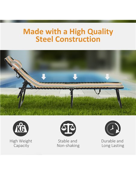 Outsunny Folding Sun Lounger Beach Chaise Chair Garden Reclining Cot Camping Hiking Recliner with 4 Position Adjustable, Multico - pic 42082 | FastDaddyshop