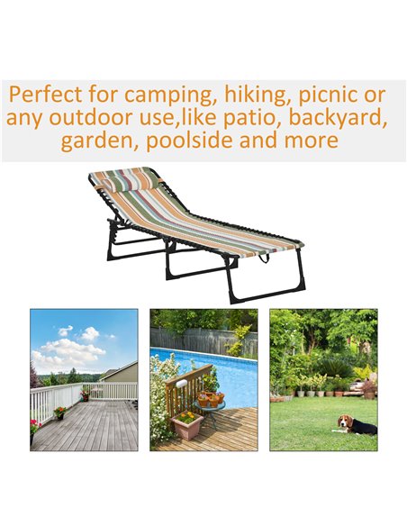 Outsunny Folding Sun Lounger Beach Chaise Chair Garden Reclining Cot Camping Hiking Recliner with 4 Position Adjustable, Multico - pic 42084 | FastDaddyshop