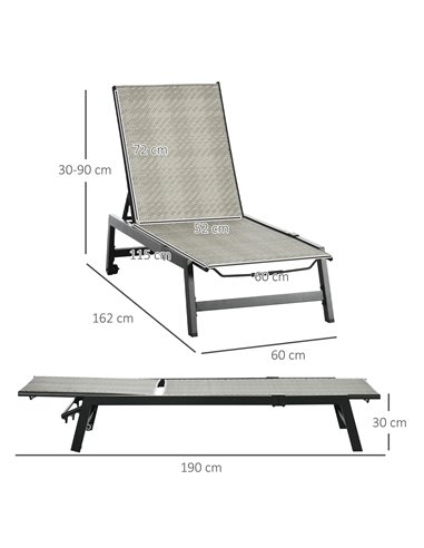 Outsunny Outdoor PE Rattan Sun Lounger, Black & Grey 862-064V03GG