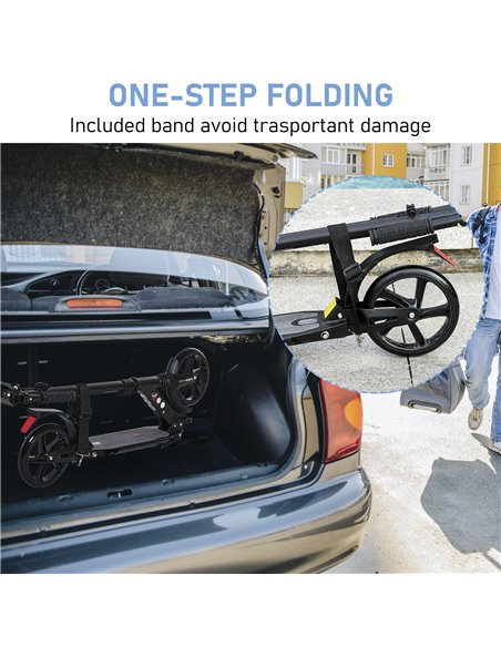 HOMCOM Kick Scooter Foldable Aluminum Ride On Toy For 8+ Adult Teens with Foot Brake, Adjustable Handle, Black - pic 4209 | FastDaddyshop