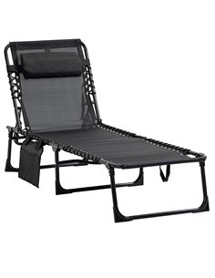 Outsunny Portable Sun Lounger, Folding Camping Bed Cot, Black 84B-812BK