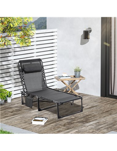 Outsunny Portable Sun Lounger, Folding Camping Bed Cot, Black 84B-812BK