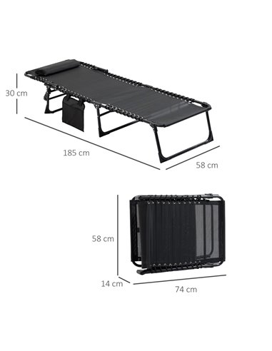 Outsunny Portable Sun Lounger, Folding Camping Bed Cot, Black 84B-812BK