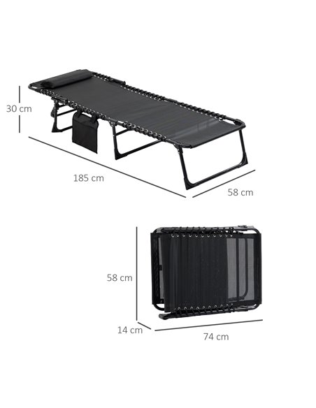Outsunny Portable Sun Lounger, Folding Camping Bed Cot, Black 84B-812BK - pic 42098 | FastDaddyshop