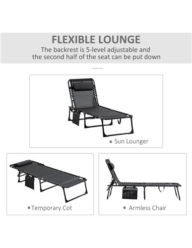 Outsunny Portable Sun Lounger, Folding Camping Bed Cot, Black 84B-812BK