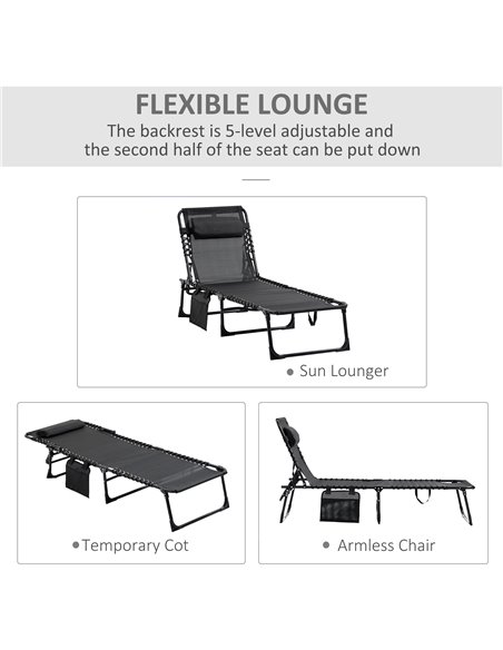 Outsunny Portable Sun Lounger, Folding Camping Bed Cot, Black 84B-812BK - pic 42099 | FastDaddyshop