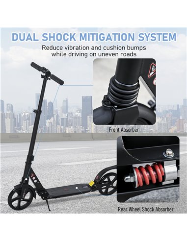 HOMCOM Kick Scooter Foldable Aluminum Ride On Toy For 8+ Adult Teens with Foot Brake, Adjustable Handle, Black