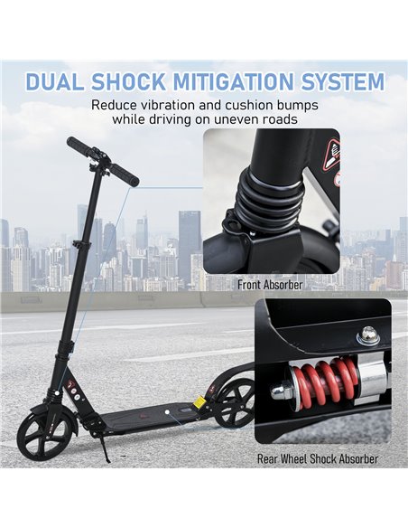 HOMCOM Kick Scooter Foldable Aluminum Ride On Toy For 8+ Adult Teens with Foot Brake, Adjustable Handle, Black - pic 4210 | FastDaddyshop
