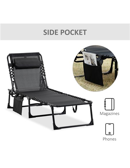 Outsunny Portable Sun Lounger, Folding Camping Bed Cot, Reclining Lounge Chair 5-position Adjustable Backrest w/Side Pocket for  - pic 42102 | FastDaddyshop