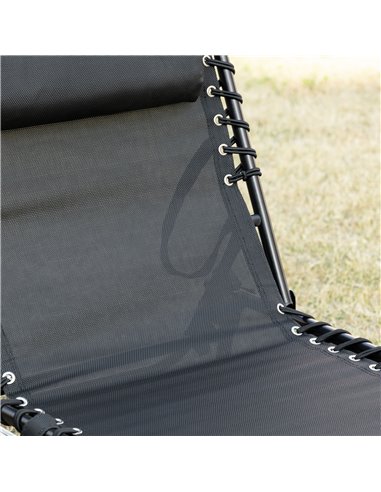 Outsunny Portable Sun Lounger, Folding Camping Bed Cot, Reclining Lounge Chair 5-position Adjustable Backrest w/Side Pocket for 