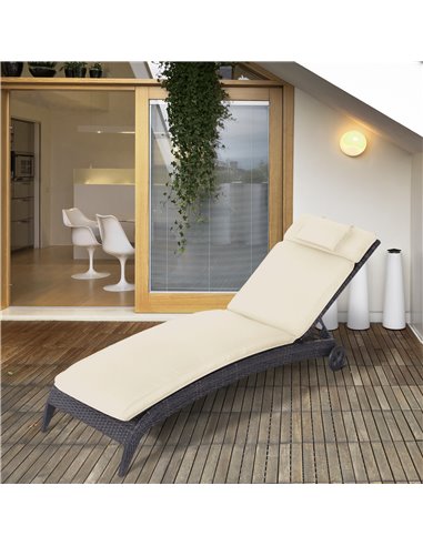 Outsunny Garden Sun Lounger Cushion Replacement Thick Sunbed Reclining Chair Relaxer Pad with Pillow - Cream White 84B-304V72CW