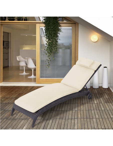 Outsunny Garden Sun Lounger Cushion Replacement Thick Sunbed Reclining Chair Relaxer Pad with Pillow - Cream White 84B-304V72CW - pic 42106 | FastDaddyshop