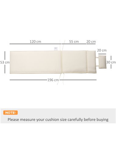 Outsunny Garden Sun Lounger Cushion Replacement Thick Sunbed Reclining Chair Relaxer Pad with Pillow - Cream White 84B-304V72CW