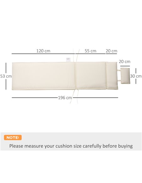 Outsunny Garden Sun Lounger Cushion Replacement Thick Sunbed Reclining Chair Relaxer Pad with Pillow - Cream White 84B-304V72CW - pic 42107 | FastDaddyshop