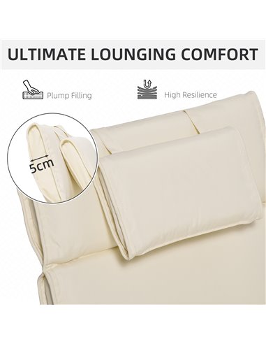Outsunny Garden Sun Lounger Cushion Replacement Thick Sunbed Reclining Chair Relaxer Pad with Pillow - Cream White 84B-304V72CW