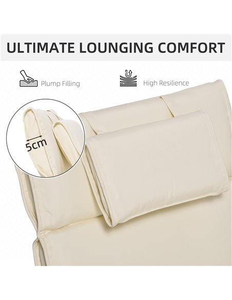 Outsunny Garden Sun Lounger Cushion Replacement Thick Sunbed Reclining Chair Relaxer Pad with Pillow - Cream White 84B-304V72CW - pic 42108 | FastDaddyshop