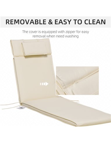 Outsunny Garden Sun Lounger Cushion Replacement Thick Sunbed Reclining Chair Relaxer Pad with Pillow - Cream White 84B-304V72CW