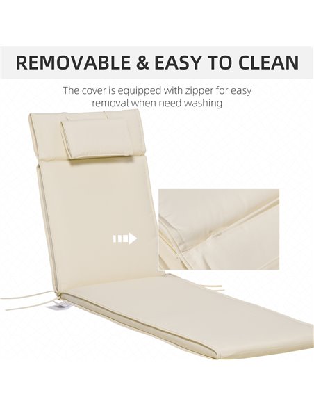 Outsunny Garden Sun Lounger Cushion Replacement Thick Sunbed Reclining Chair Relaxer Pad with Pillow - Cream White 84B-304V72CW - pic 42110 | FastDaddyshop