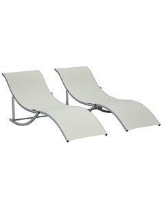 Outsunny Set of 2 S-shaped Foldable Sun Loungers, Beige 84B-540BG