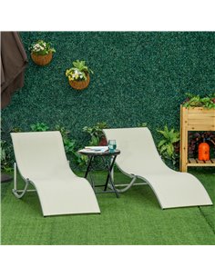 Outsunny Set of 2 S-shaped Foldable Sun Loungers, Beige 84B-540BG 2