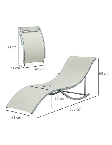 Outsunny Set of 2 S-shaped Foldable Lounge Chair Sun Lounger Reclining Outdoor Chair for Patio Beach Garden Beige 84B-540BG