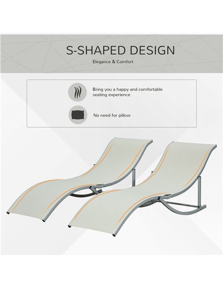 Outsunny Set of 2 S-shaped Foldable Lounge Chair Sun Lounger Reclining Outdoor Chair for Patio Beach Garden Beige 84B-540BG - pic 42119 | FastDaddyshop