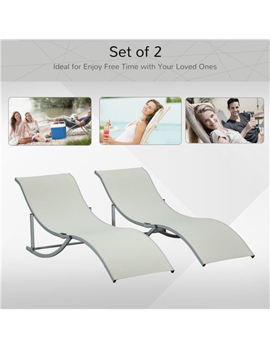 Outsunny Set of 2 S-shaped Foldable Lounge Chair Sun Lounger Reclining Outdoor Chair for Patio Beach Garden Beige 84B-540BG