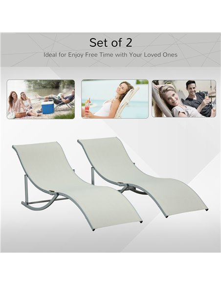 Outsunny Set of 2 S-shaped Foldable Lounge Chair Sun Lounger Reclining Outdoor Chair for Patio Beach Garden Beige 84B-540BG - pic 42120 | FastDaddyshop